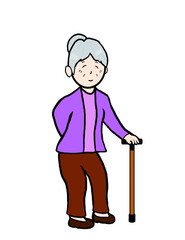 Elderly grandma with a cane