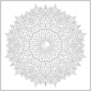 Circular pattern in form of mandala for learning and education. Coloring page illustration for adults and children. Outline style, black and white drawing.
