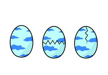Blue egg and cracked egg