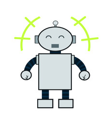 The design of a smiling robot character who laughs