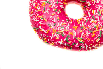 Red donut on a white background.