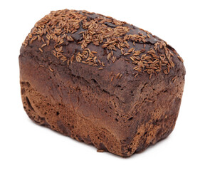 Rye bread sprinkled with cumin seeds on a white plate.