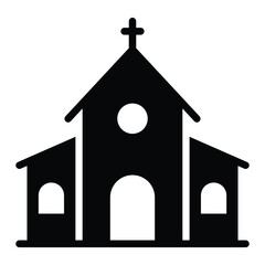 church, flat religious building Silhouette, Black Glyph icon.