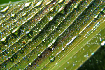 Left over water after night rain in banana leaf