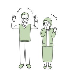 老夫婦　健康　笑顔　元気　シニア　年配　高齢者　お年寄り　男女　全身　イラスト素材