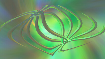 Abstract green neon background with three-dimensional lines.