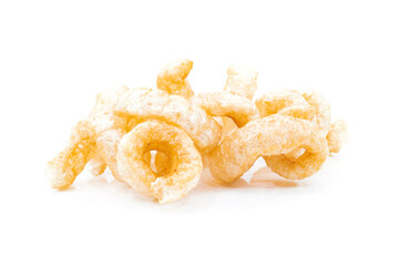 Fried pork caps on a white background