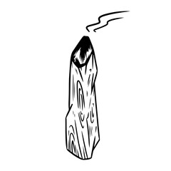 Smoking Palo Santo holy wood tree aroma stick. Burning incense element vector image. Rustic wooden stick isolated on white background