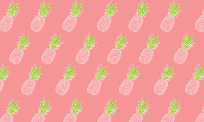 Vector green and white pineapple seamless pattern with peach background. Great as a textile print, fabric, party invitation or packaging. Surface pattern design.