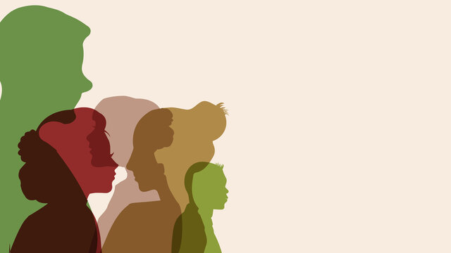 Abstract vector illustration of diverse crowd of people. Concept of different skin colors and multiracial partnership at the office or at home. Different ethnicity variation lifestyles with copy space