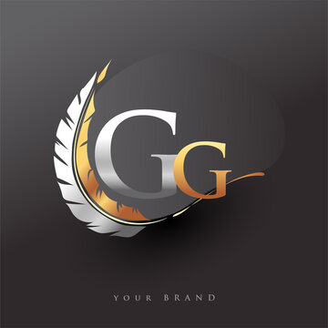 Initial letter GG logo with Feather Gold And Silver Color, Simple and Clean Design For Company Name. Vector Logo for Business and Company.
