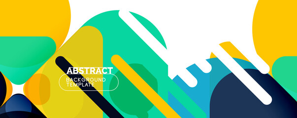 Flat geometric round shapes and dynamic lines, abstract background. Vector illustration for placards, brochures, posters and banners