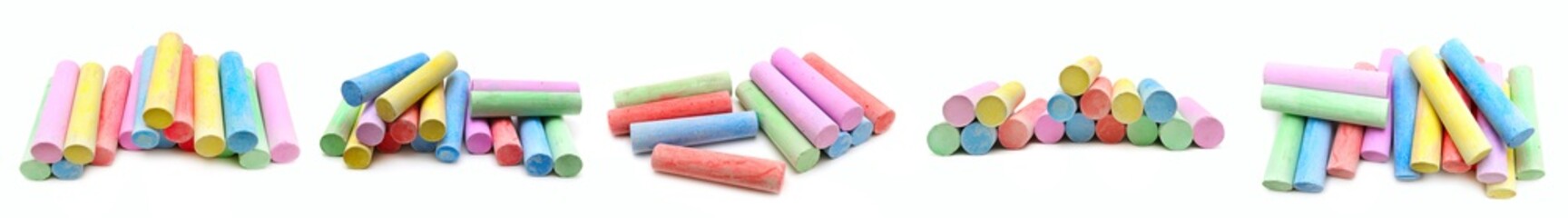 Multicolored chalk for children's creativity isolated on white
