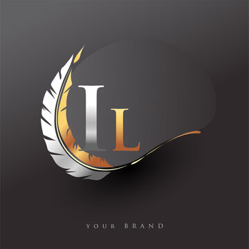 Initial letter IL logo with Feather Gold And Silver Color, Simple and Clean Design For Company Name. Vector Logo for Business and Company.