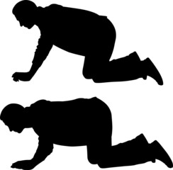 silhouettes of men standing on all fours