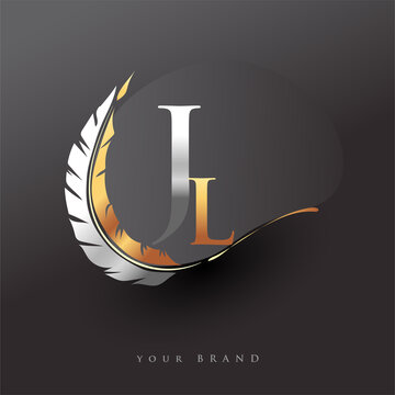 Initial letter JL logo with Feather Gold And Silver Color, Simple and Clean Design For Company Name. Vector Logo for Business and Company.
