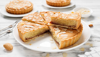 Strawberry Almond Bakewell Tart. Traditional British cuisine.