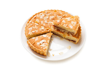 Strawberry Almond Bakewell Tart. Traditional British cuisine. isolated on white background