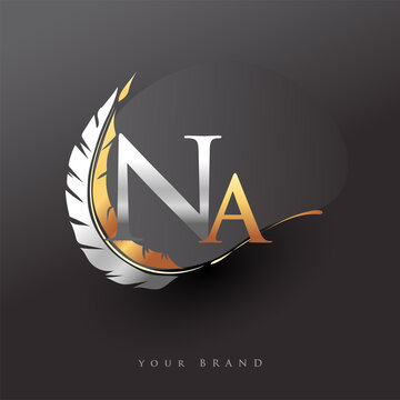 Initial letter NA logo with Feather Gold And Silver Color, Simple and Clean Design For Company Name. Vector Logo for Business and Company.
