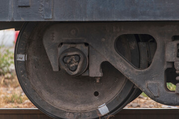 Fototapeta na wymiar old train wheels. Train Car Undercarriage, passenger train, freight train.