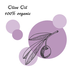 Olives arrangements with olive branches and fruits for Italian cuisine design, extra virgin oil food or cosmetic product packaging wrapper. Symbol for a bottle of olive oil.