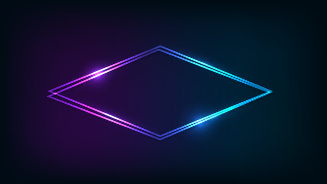 Neon double rhombus frame with shining effects