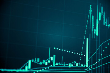 Fundamental and technical analysis for professional technical trading as concept. Digital graph of financial instruments with some indicators including of MACD. EMA and the volume analysis.	
