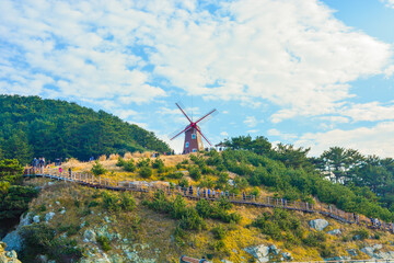 A windmill like Dutch on a windy hill in Geoje Island of Korea