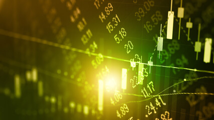 Stock market data on digital LED display. Fundamental and technical analysis with candle stick graph chart of stock market trading to represent about Bullish and Bearish point.