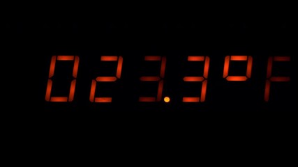 Red LED temperature display going from 32 degrees to negative 459.6 degrees fahrenheit (freezing point of water to absolute zero)