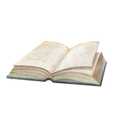 open book drawing. Book drawn with colored pencils isolate on a white background.