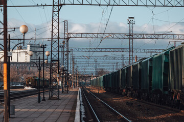 Fototapeta na wymiar Railway station and railway in the Carpathians