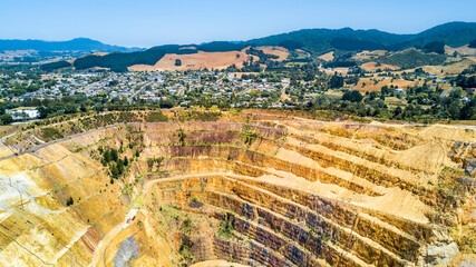 Aerial view of an old mine. Waihi, New Zealand.