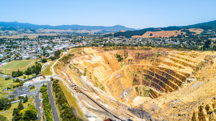 Aerial view of an old mine. Waihi, New Zealand.