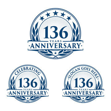 136 years anniversary logo set. 136th years anniversary celebration logotype. Vector and illustration.
