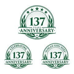 137 years anniversary logo set. 137th years anniversary celebration logotype. Vector and illustration.
