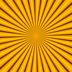 Pop art radial colorful comics book magazine cover. Striped orange modern background. Cartoon funny retro pattern strip mock up. Vector halftone illustration. Sunburst, starburst shape