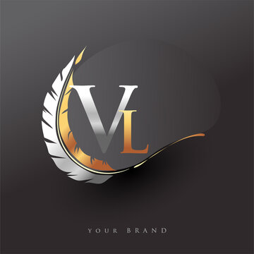 Initial letter VL logo with Feather Gold And Silver Color, Simple and Clean Design For Company Name. Vector Logo for Business and Company.