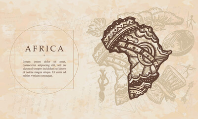 Africa. Renaissance background. Medieval manuscript, engraving art