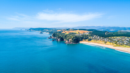 Little village on a shore of a beautiful harbour. Coromandel, New Zealand.