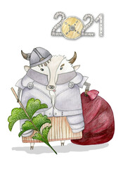 bull cartoon knight new year card