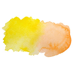 Watercolor yellow and orange abstract hand drawn spot on white background
