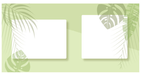 Shadow Overlay Plant Vector Mockup white paper. Shadows overlay effects Of A leaf on green background. Vector illustration. 植物のシルエットとデコレーションの白紙背景、夏のテンプレート