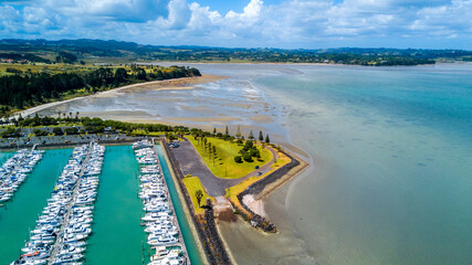 Aerial view on a marina on a sunny day. Auckland, New Zealand.