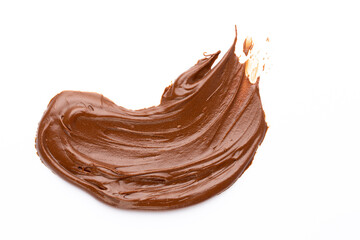Chocolate cream isolated on white background. Flat lay.