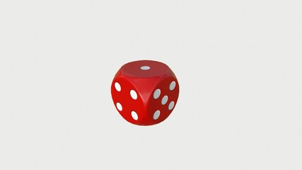3D Red rolling dice on white background
