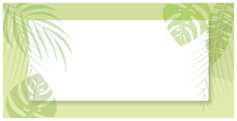 Shadow Overlay Plant Vector Mockup white paper. Shadows overlay effects Of A leaf on green background for web, banner and event design. Vector illustration. 植物のシルエットとデコレーションの白紙背景、夏のテンプレート