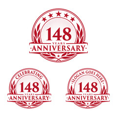148 years anniversary logo set. 148th years anniversary celebration logotype. Vector and illustration.
