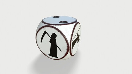 3D Red rolling dice on white background