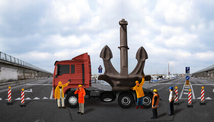 Team at work for an exceptional transport of a big anchor. © gigadesign